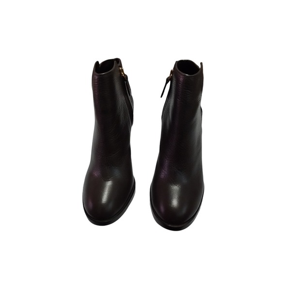 Tory‎ Burch Junction Ankle Boots Womens 6.5 Leather Block Heel Logo Zip Booties